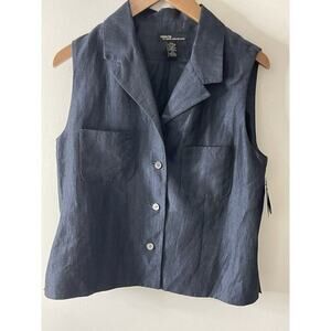 Valerie By Valerie Stevens Petite Womens Size 14P Linen Extra Spicy Blue Vest